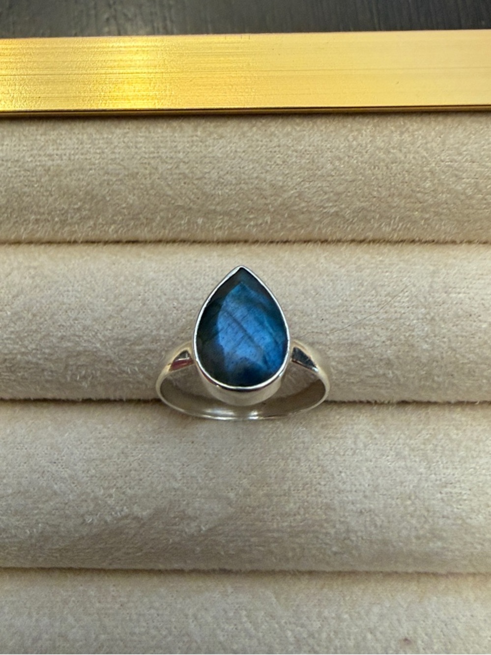 Sterling Silver Teardrop Blue Labradorite Ring